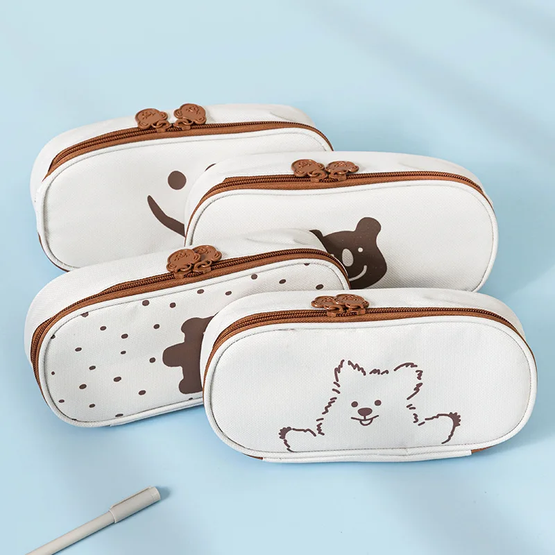 

Large Pencil case Japanese simplicity canvas Color Canvas Stretch Double Layer Cute Pencilcase Kids School Stationery gifts
