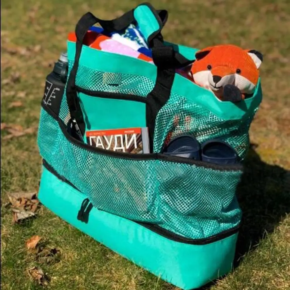 Сетчатая пляжная сумка тоут многофункциональная изолированная на молнии для