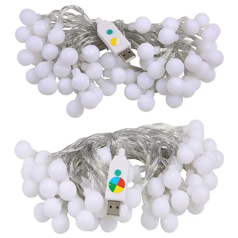 

Светодиодная гирсветильник с питанием от USB, 5 в постоянного тока, 10 м, 60 светодиодов, 8 режимов, гирлянсветильник с шариками для вечерние