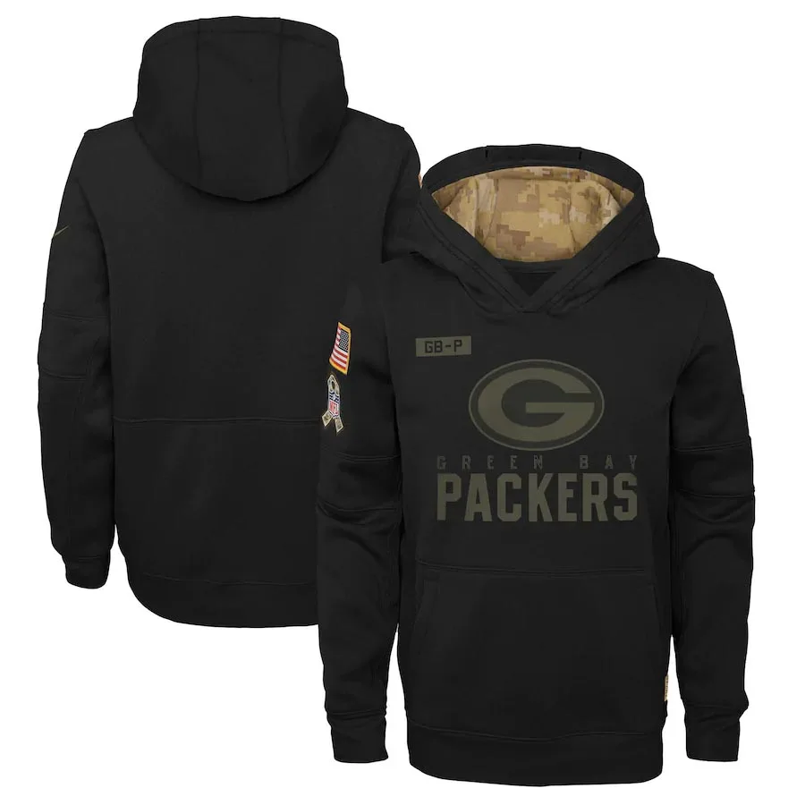 

Green Bay Youth 2020 Salute to Service Packers Black Pullover Performance Hoodie