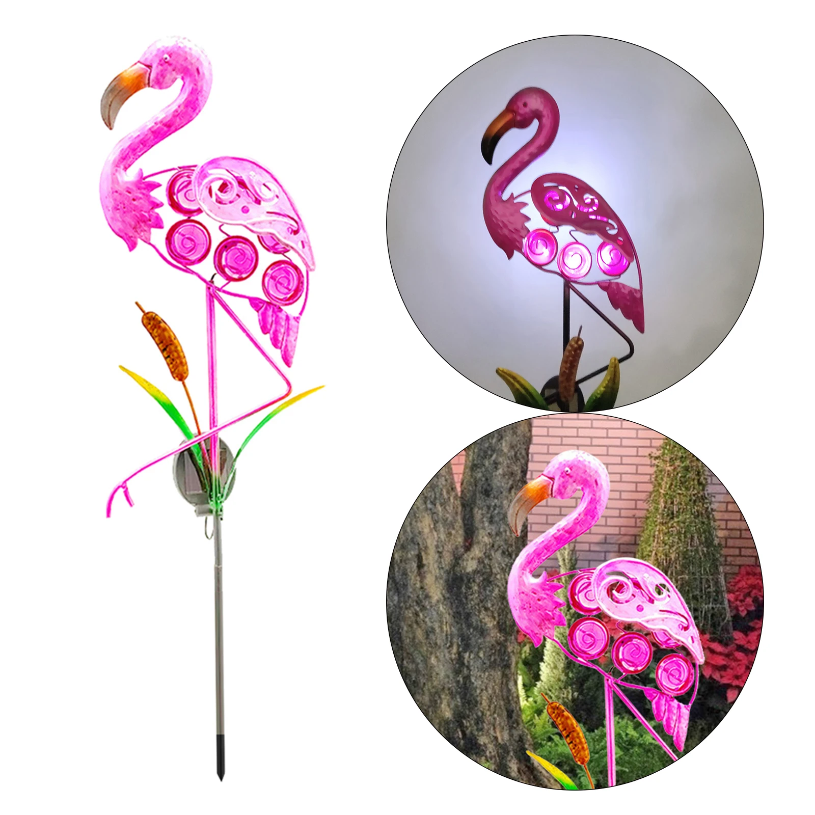 

Solar LED Light Metal Hollow Flamingo Lawn Stake Lamp Yard Art Garden Decor for Courtyards Roads Community Gates Decoration