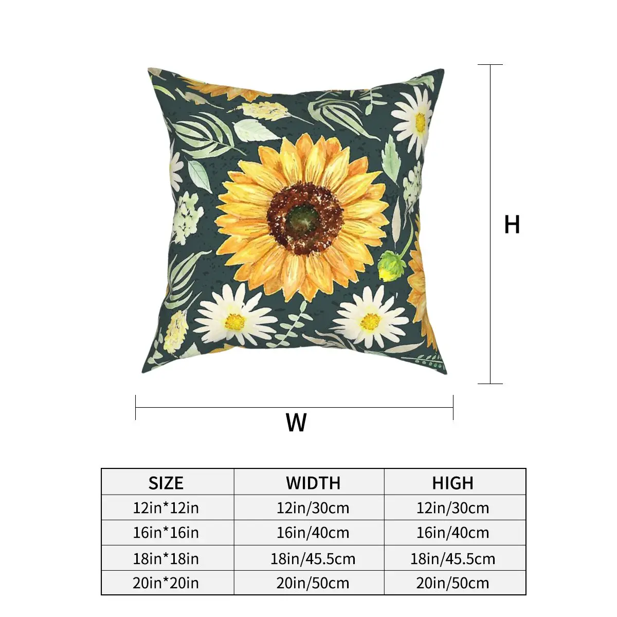 

Sunflowers And Daisies Watercolor Pillowcase Soft Fabric Cushion Cover Gift Flower Pillow Case Cover Living Room Square 45X45cm