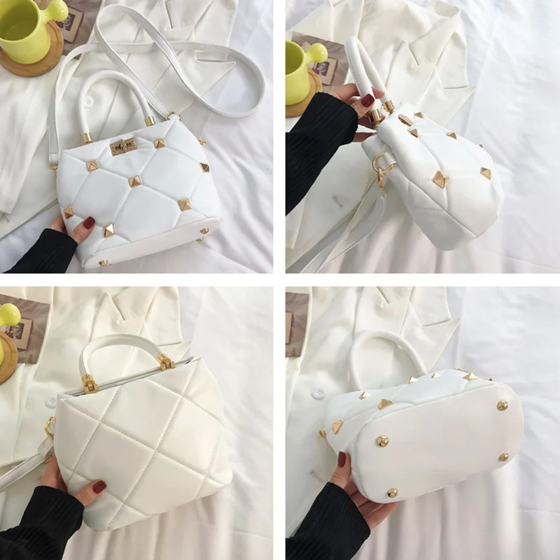 

2021 New Rivet Shoulder Bag Fashion Lingge Woman Crossbody Bags High Capacity PU Leather Handbag Brand Designer Female Tote Bags