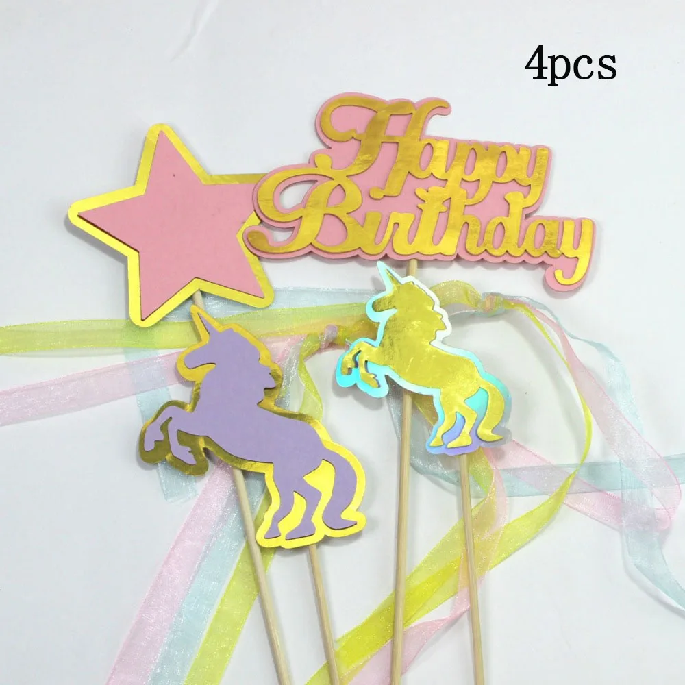 pink unicorn hb Натуральный зеленый Растительный Торт Топперы лазерные флажки для кексов джунгли Вечеринка день рождения детский душ торт Топпер свадебный торт украшение питания - Цвет: pink unicorn hb