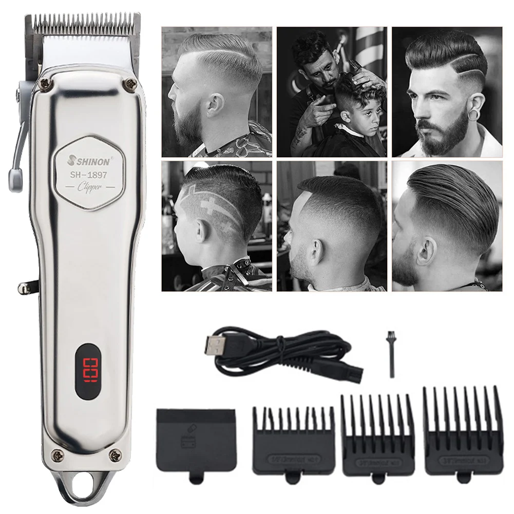 Hair Clippers Men Hair Beard Trimmer With Led Rechargeable And Usb Charging Grooming Kit Without Hurting Hair With 4 Guide Combs hot sale electric hair clipper set with guide combs usb adapter rechargeable haircut trimmer men grooming kit