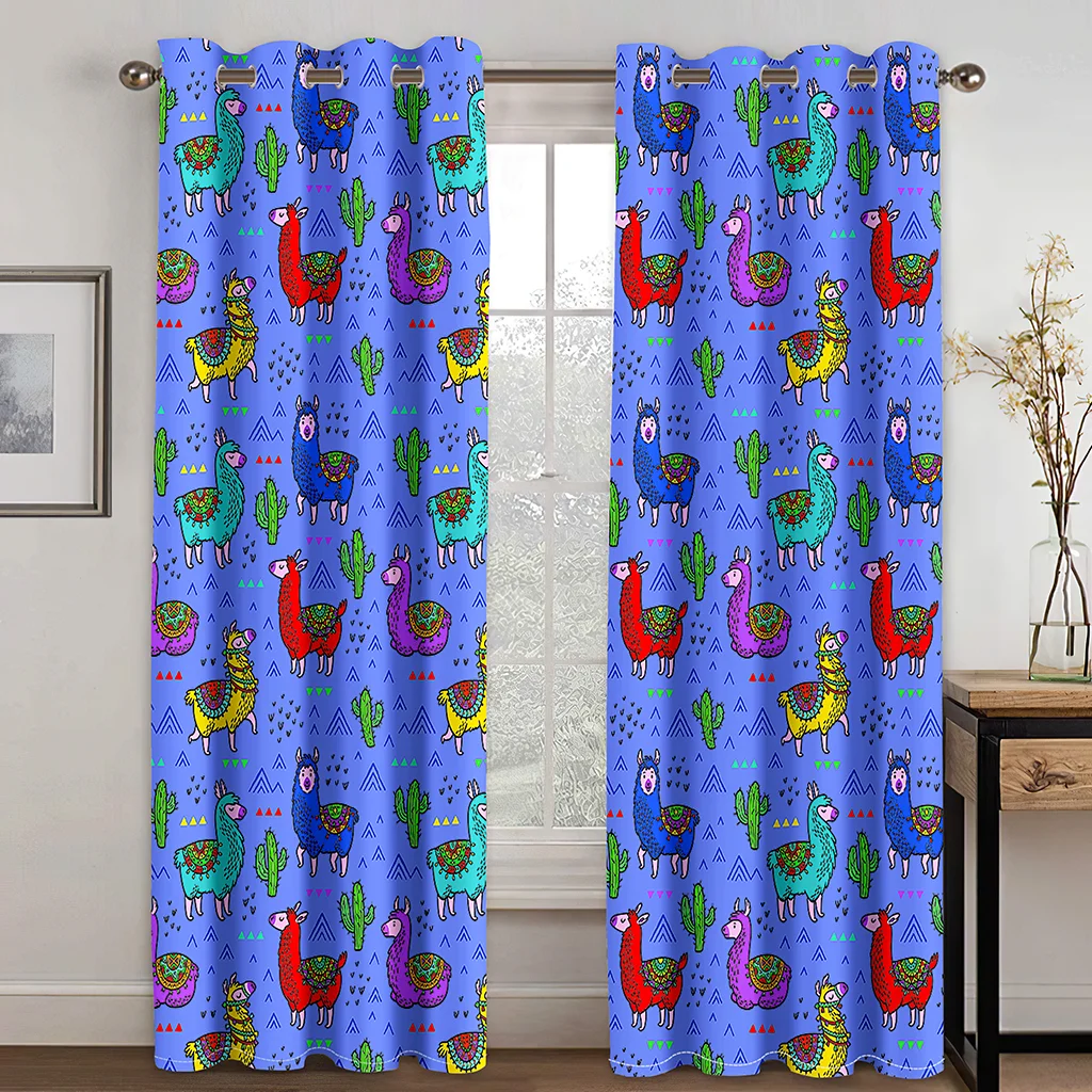 

Living Room Shading 90% Decorative Curtain Blue Alpaca Pattern Home Textile Decoration Bedroom Perforated Curtains