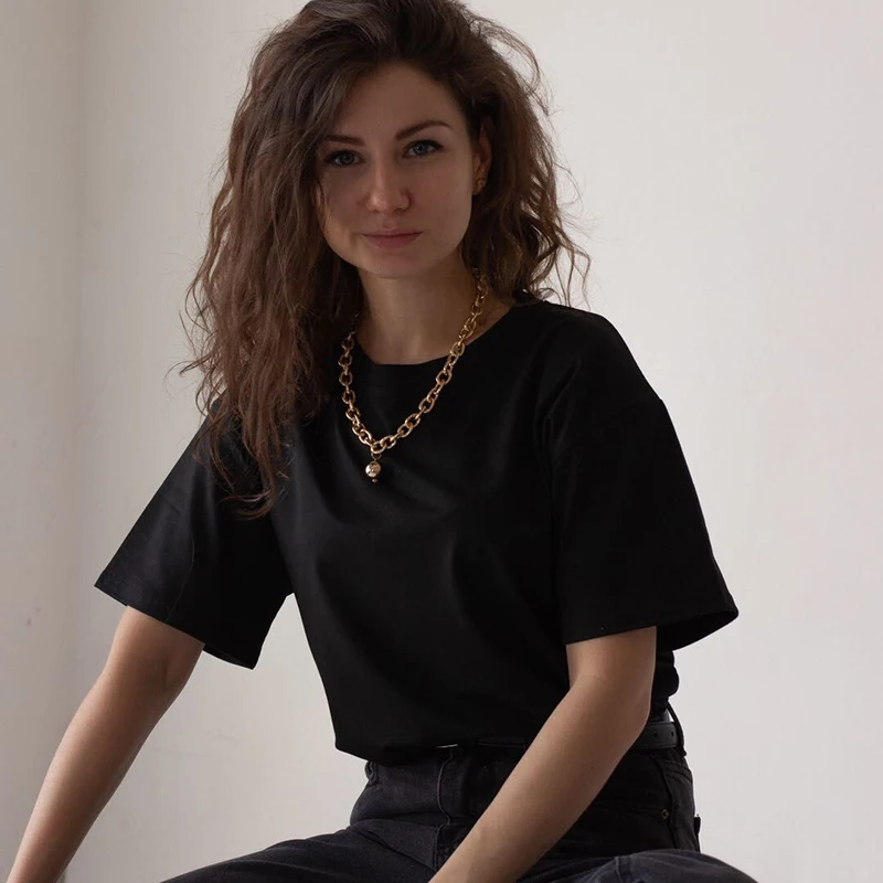 

2021 Summer T-shirt Women Candy Oversize Boyfriend Style Tops Perfect Basic Tees Render Unlined Upper Garment Pullover 2XL