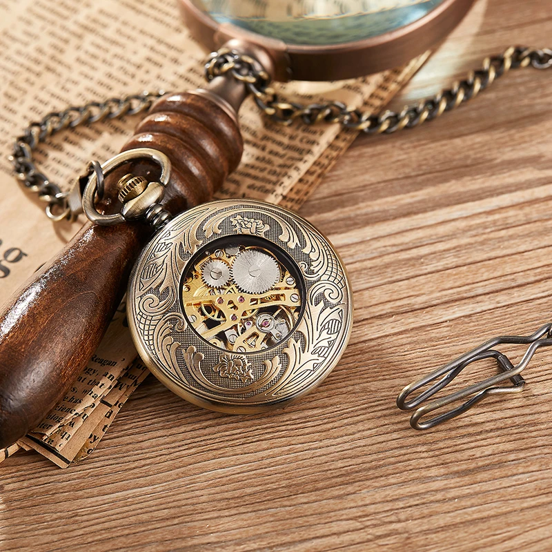 Fashion Gold Octopus Mechanical Pocket Watch Hollow Half Hunter  Steampunk Pocket Watches with Chain for Men Women