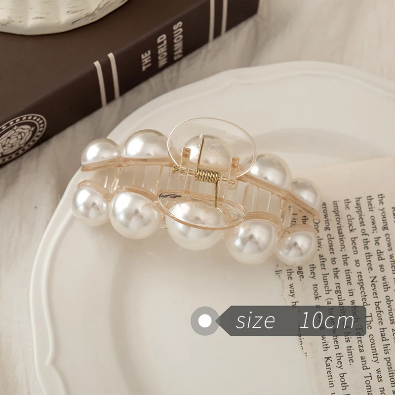 

2021 Spring Summer Korea Ins Pearl Hair Clip Headdress Hair Clip Female Back Head Acrylic Clip Large Shark Clip Bath Hair Clip