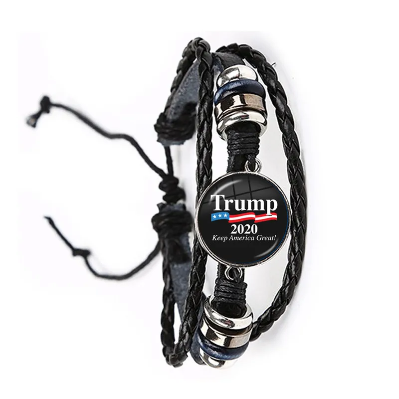 Keep America Great 2020 USA Trump коллекция отборный стеклянный кабошон кожаный браслет