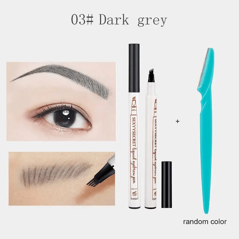 03 and Eyebrow knife 4 цвета, карандаш для бровей, Водонепроницаемый мануального татуажа бровей, карандаш для бровей, коричневый татуировки Ручка Вилка наконечник жидкость для бровей, стойкая краска для усиления цвета краситель оттенок ручка - Цвет: 03 and Eyebrow knife