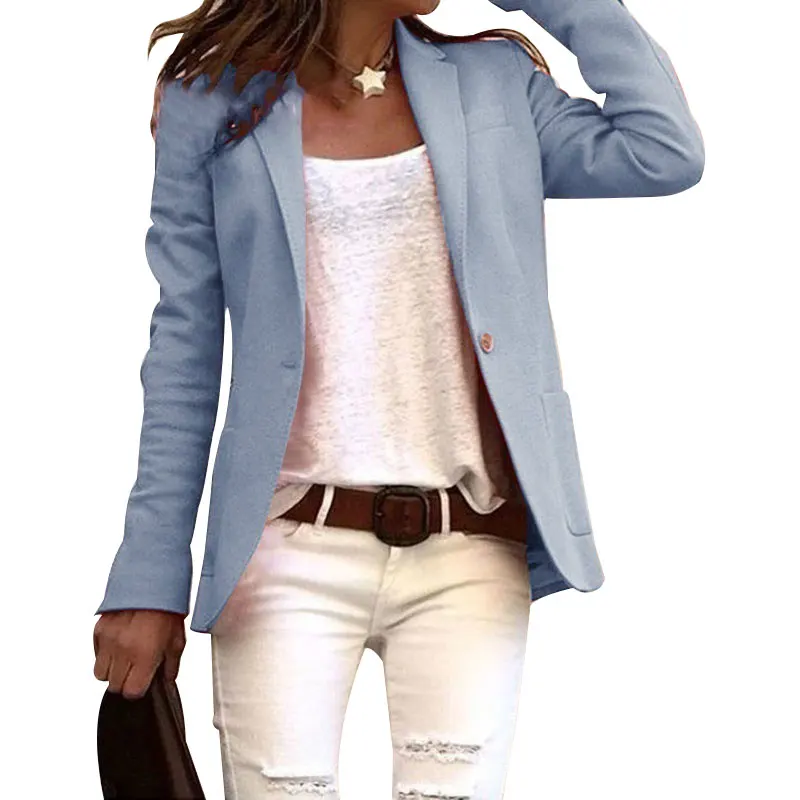 

Women Elegant Business OL Coat Slim Suit Solid Color Long Sleeve Jackets EIG88