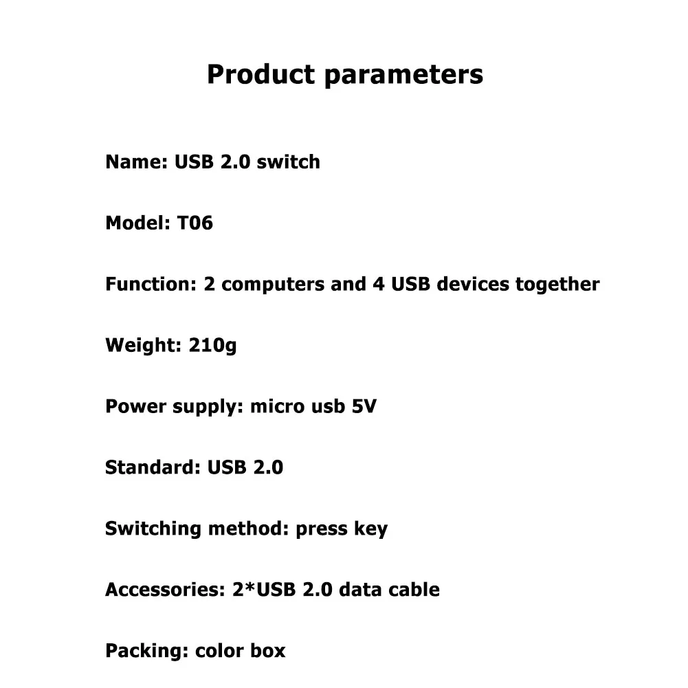 

Switch Box USB2.0 Switcher 2x4 USB 2.0 Peripheral Sharing Switch 2 Computers Sharing 4 USB Devices for Keyboard