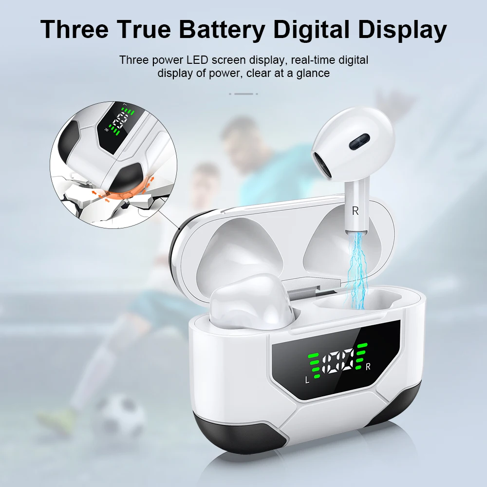 

Wireless Bluetooth Earphone Volume Control Headphone Super Bass Earbuds Sport Headset With Digital Display Charging Case LZ-10