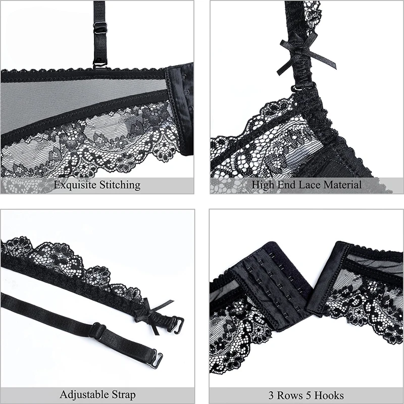 Фото Burvogue New Lace Lingerie Bra Set Women Sexy Bra Set Push Up Underwear Bralette Plus size Adjustable Bras and Panties 2pcs/Set №4