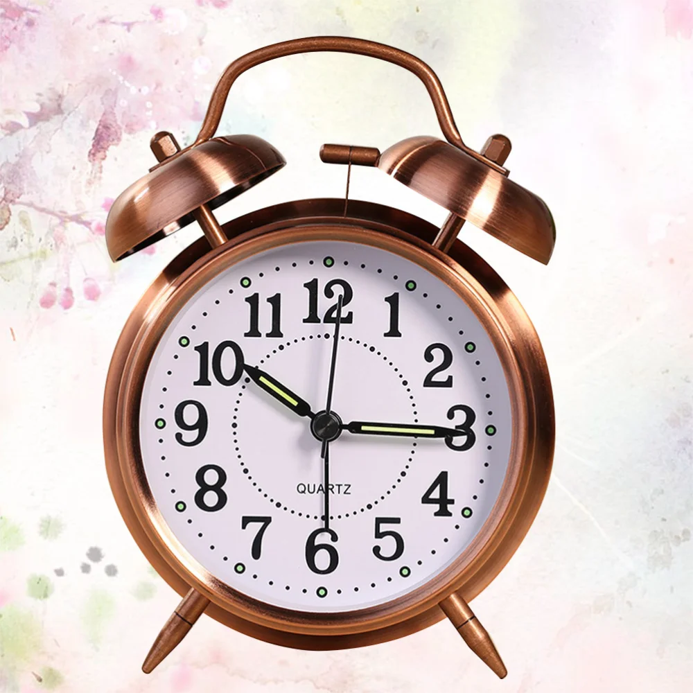 

1PC Double Bells Alarm Clock Metal Plated Shell Table Clock Luminous Clock Mute Clock for Home Office Bedroom Without Battery (