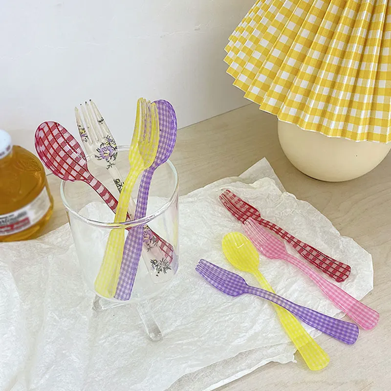 Ретро плед десертная ложка и вилка чай кофе смешивания пластиковые цветы дизайн