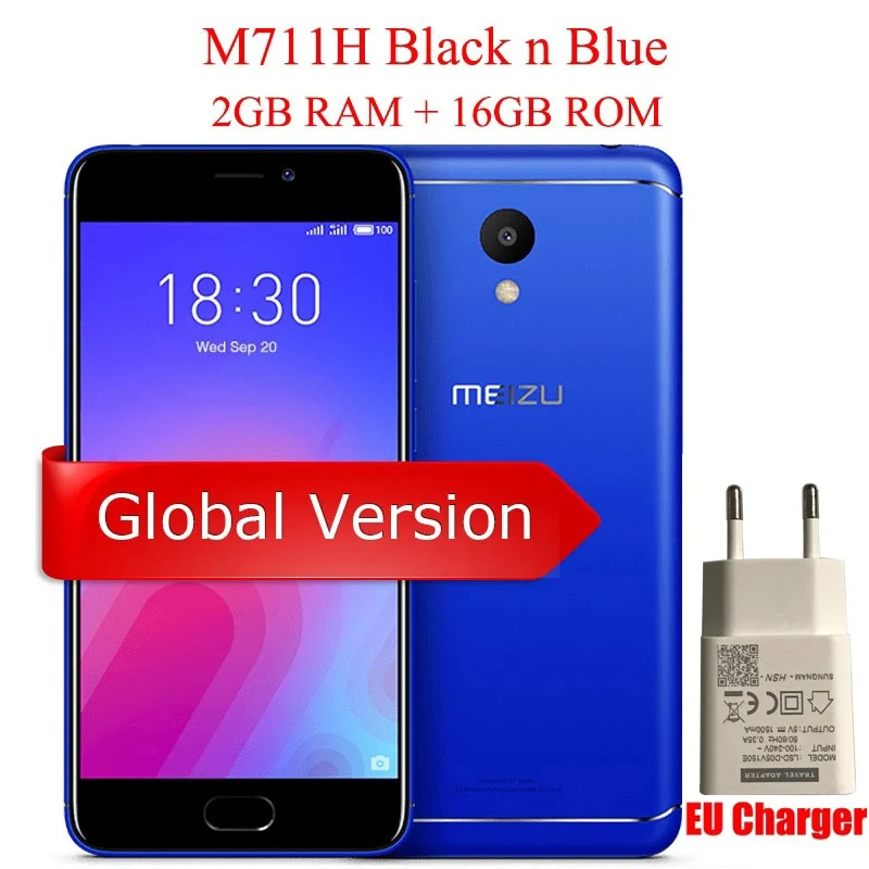 EU Blue 2G 16G Meizu M6, глобальная версия, 2 ГБ, 16 ГБ, четыре ядра, MTK6750, мобильный телефон, 5,2 дюймов, HD, 13,0 МП, задняя камера, 3070 мАч, отпечаток пальца ID - Цвет: EU Blue 2G 16G