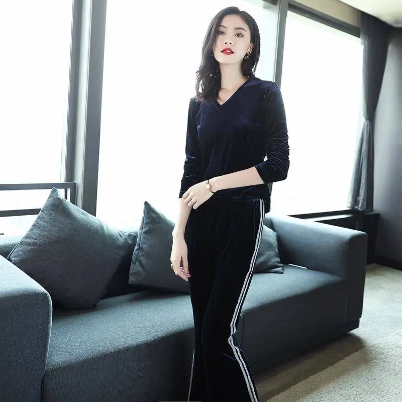 Женский весенний комплект из 2 предметов элегантный бархатный свитшот с