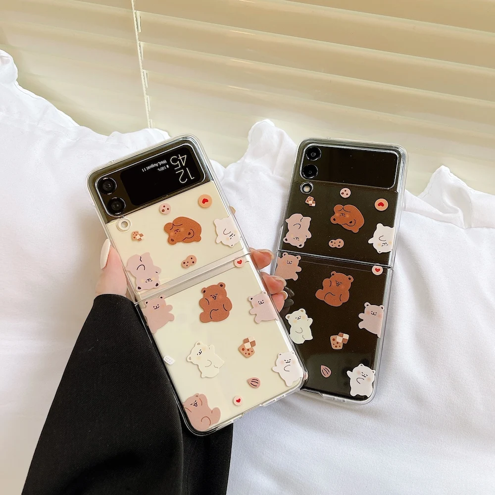 Милый мультяшный чехол для телефона Kawaii Bear Samsung Galaxy Z Flip 3 ZFlip3 милый прозрачный