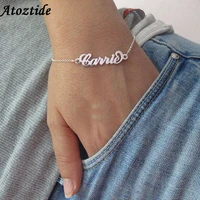 atoztide new arrival personalized custom name bracelet for women stainless steel handmade engraved handwriting love bangle gift