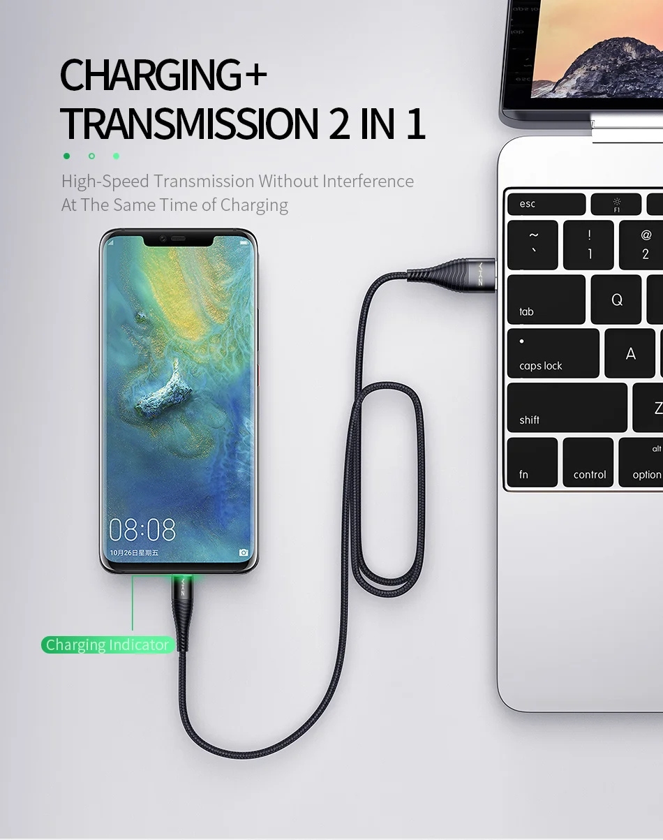 YKZ светодиодный usb type-C кабель 3 А Быстрая зарядка USB C кабель для samsung S10 Xiaomi mi9 HUAWEI USBC type-c кабель для передачи данных USB-C зарядное устройство 1,8 м