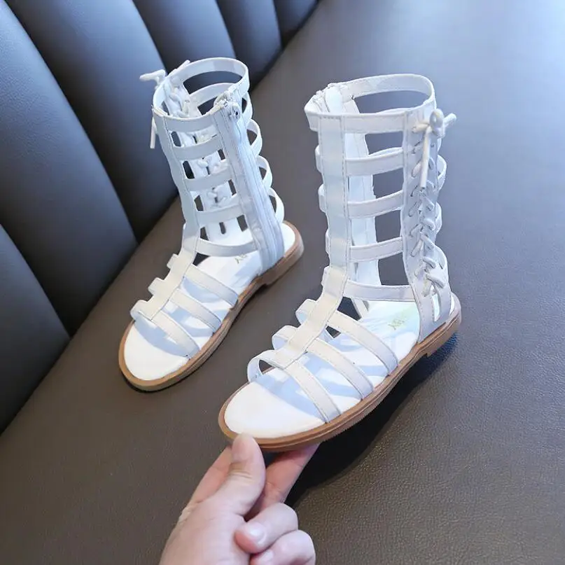 Летние модные сандалии принцессы в римском стиле детские гладиаторы с высоким