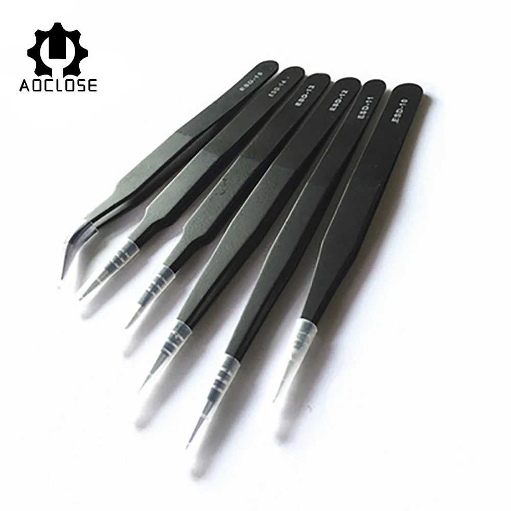 Набор антистатических щипцов из нержавеющей стали 6 шт. высокоточный изогнутый