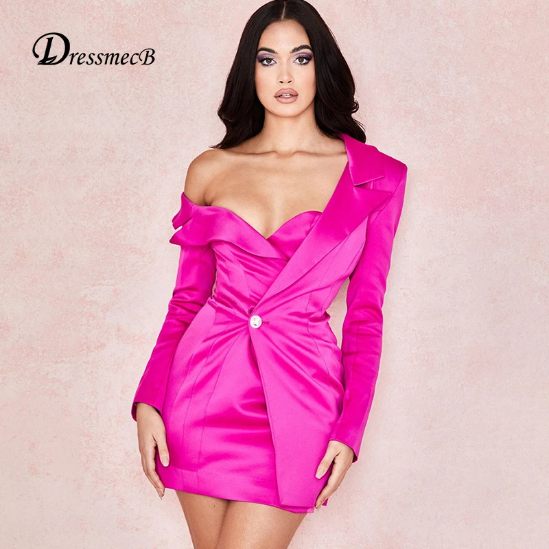 Женское асимметричное платье с v образным вырезом и асимметричным рукавом