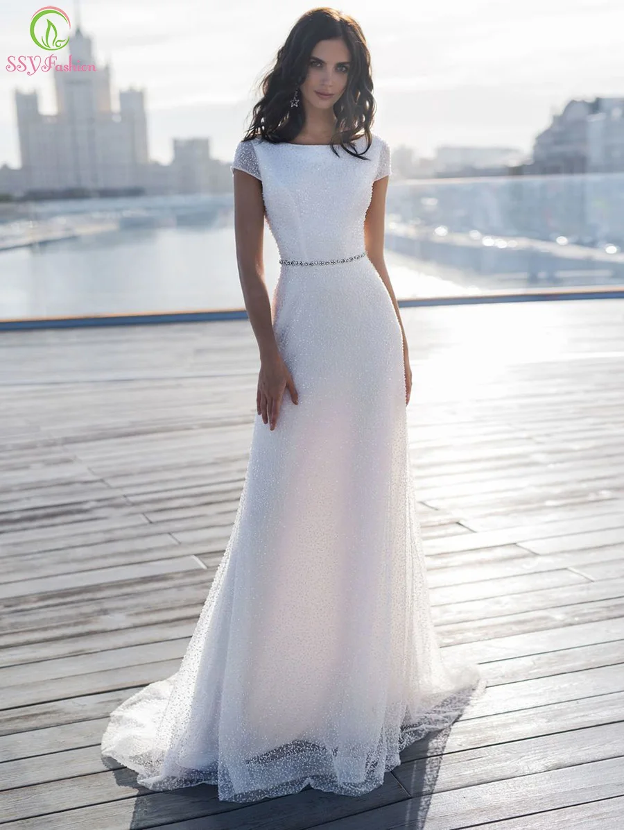 

Женское вечернее платье-Русалка SSYFashion, Белое Облегающее Платье С Блестками, Бисером, рыбий хвост, для пляжа, вечеринки