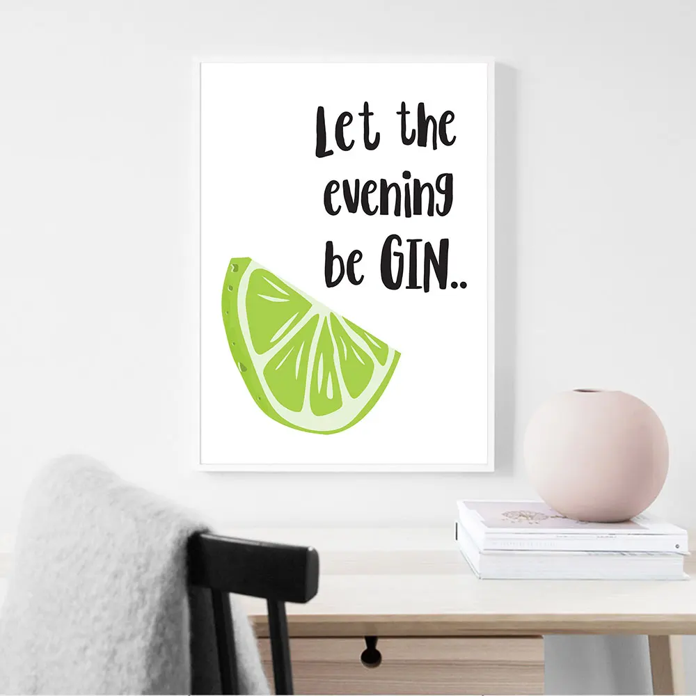 

Let Evening Be Gin Poster Minimalist Quote Canvas Painting Nordic Lime Art Print Modern Wall Picture For Living Room Home Decor