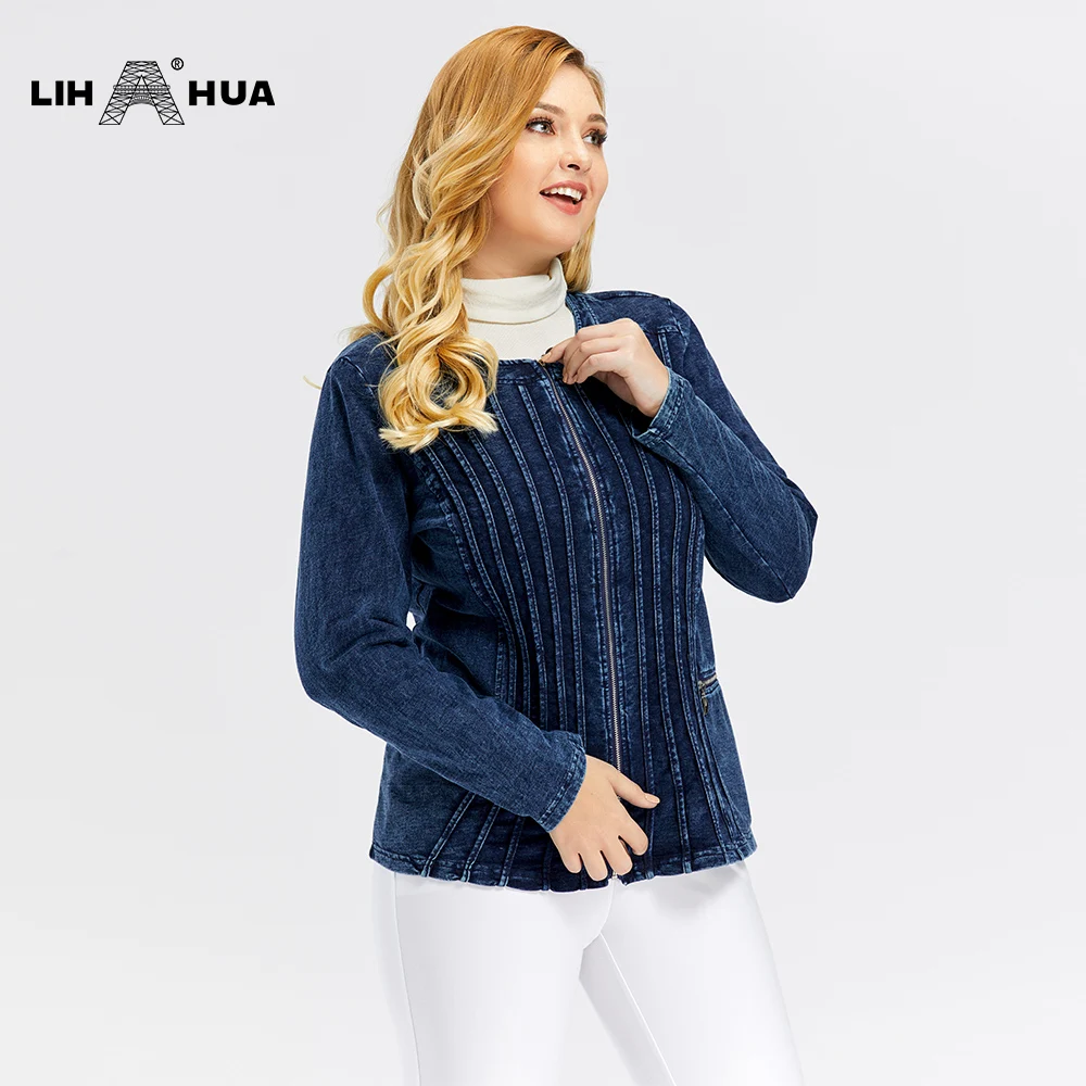 LIH HUA женская одежда джинсовое пальто приталенное большой размер куртка Высокая