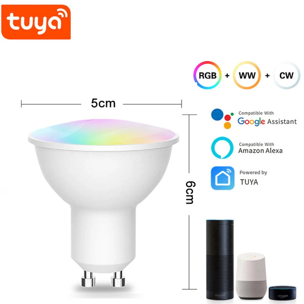 AC85-265V Tuya Lamp Cup WIFI Smart Spotlight 6W GU10 GU5.3 RGBCW Dimming Toning Alexa Voice Control Smart Life