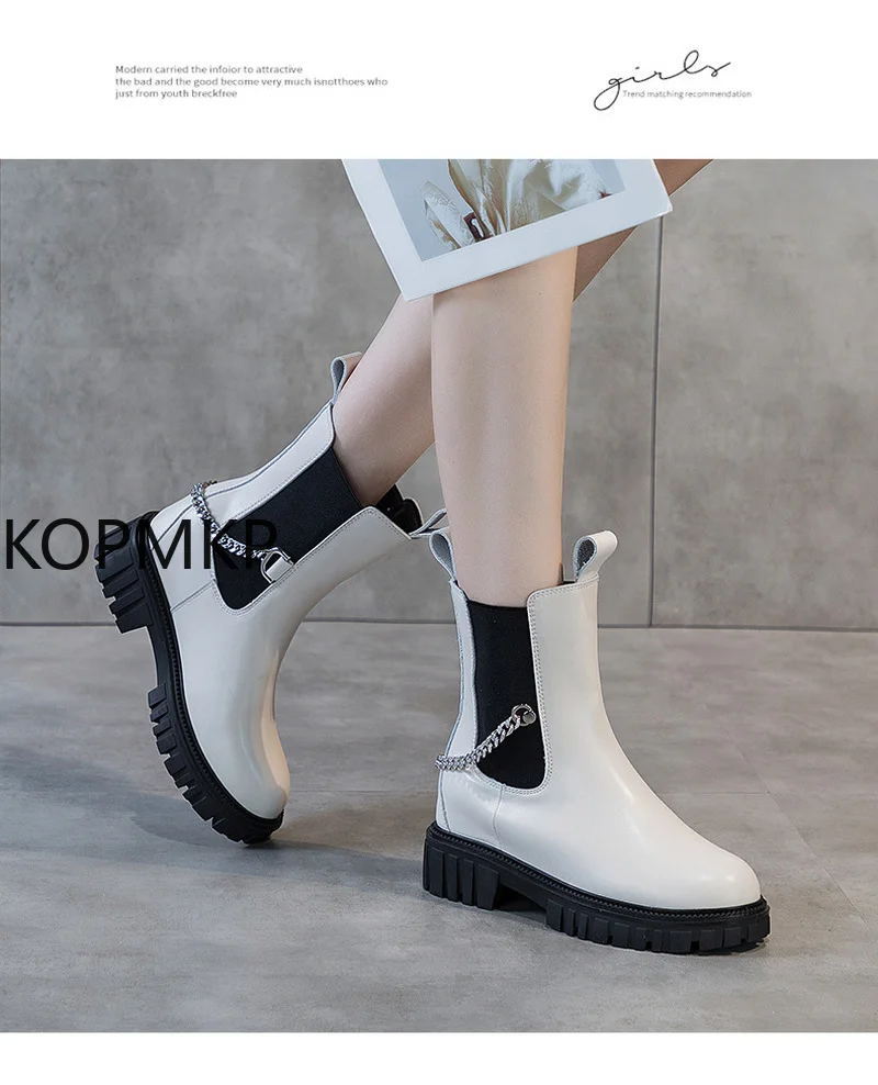 

Women Ankle Boots Real Leather Metal Chain Women'S Shoes Fashion Cool Short Boots Ladies Club Footwear Size 35-40