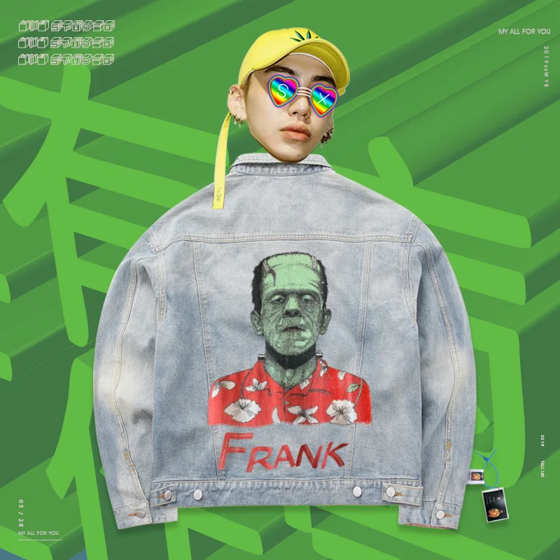 Old School Cowboy Jacket denim jacket Bereavement Undead body Frankenstein High Street Loose Coat |