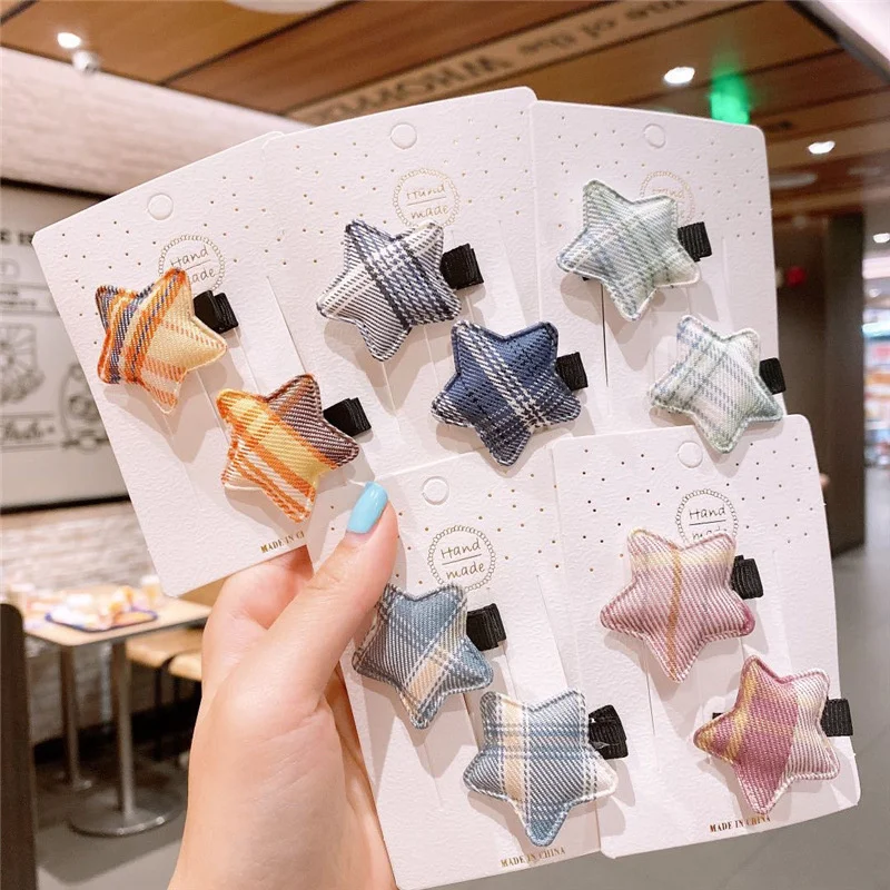 JM форма ЗВЕЗДА шпилька для волос корейская ткань клетчатая девушка челка Детские