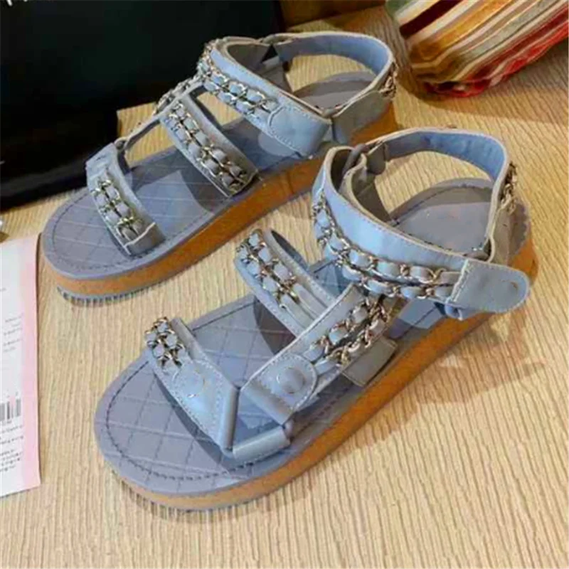 

Prowow Chain Roman Sandals Mujer Casual Fashion Beach Ladies Shoes Flat-heeled Low-top One-line Stickers Women Shoes