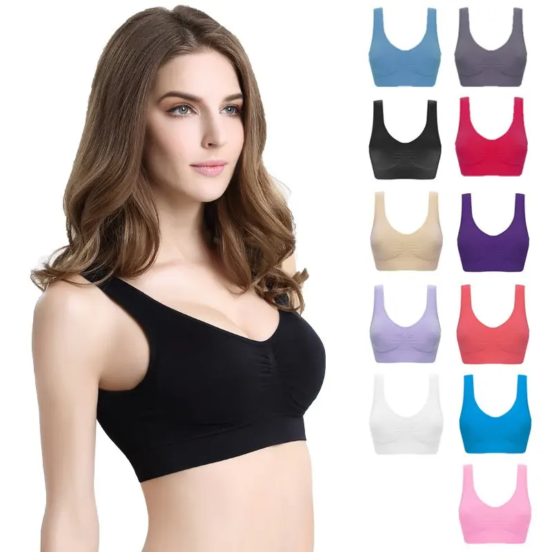 Женский однотонный спортивный бюстгальтер двухслойный бесшовный большого