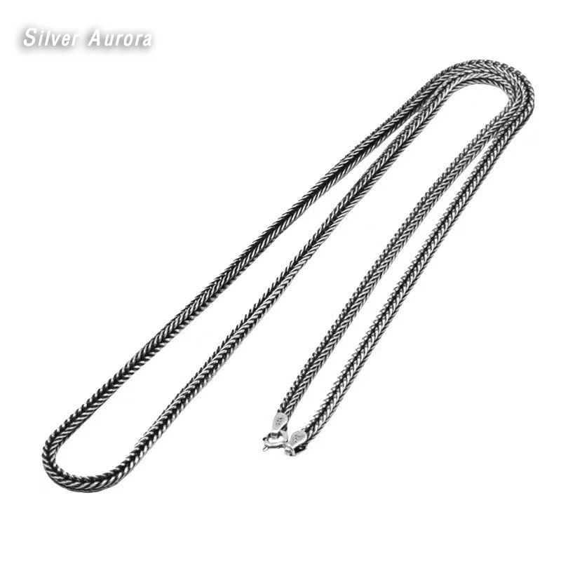 Настоящее чистое 925 пробы Серебряное ожерелье цепочка для женщин и мужчин винтаж