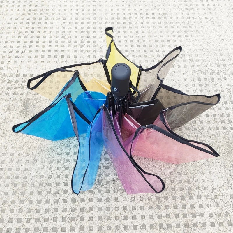 Большой прозрачный зонт Радуга три складной автоматический мужской для студента