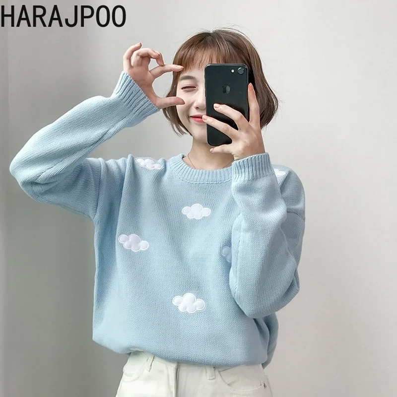 

Harajpoo Women Sweaters Fall Winter Clothes 2021 New Korean Small Fresh Sweet Cloud Loose Pullover Long Sleeve Sweater Tops Tide