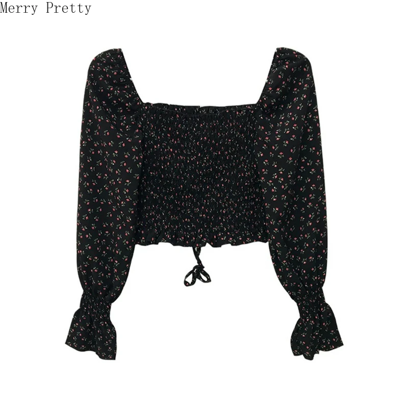 Женский укороченный топ с цветочным принтом блузка воротником лодочкой и