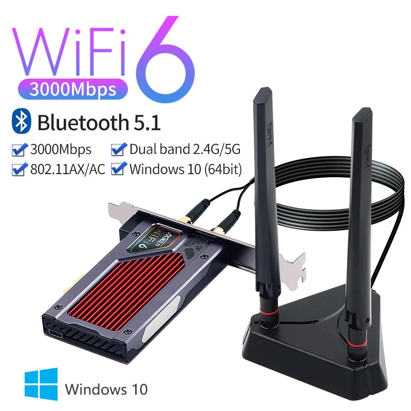 Беспроводной адаптер 3000 Мбит/с Wi-Fi 6 pci-e BT 5 1 2 4g/5g 802.11ax rgb dual card game pcie intel ax200 wlan |