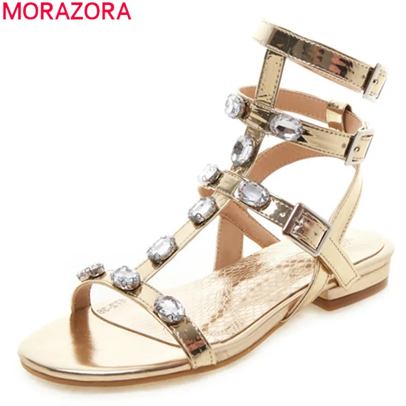 Женские босоножки из искусственной кожи MORAZORA черные повседневные на плоской