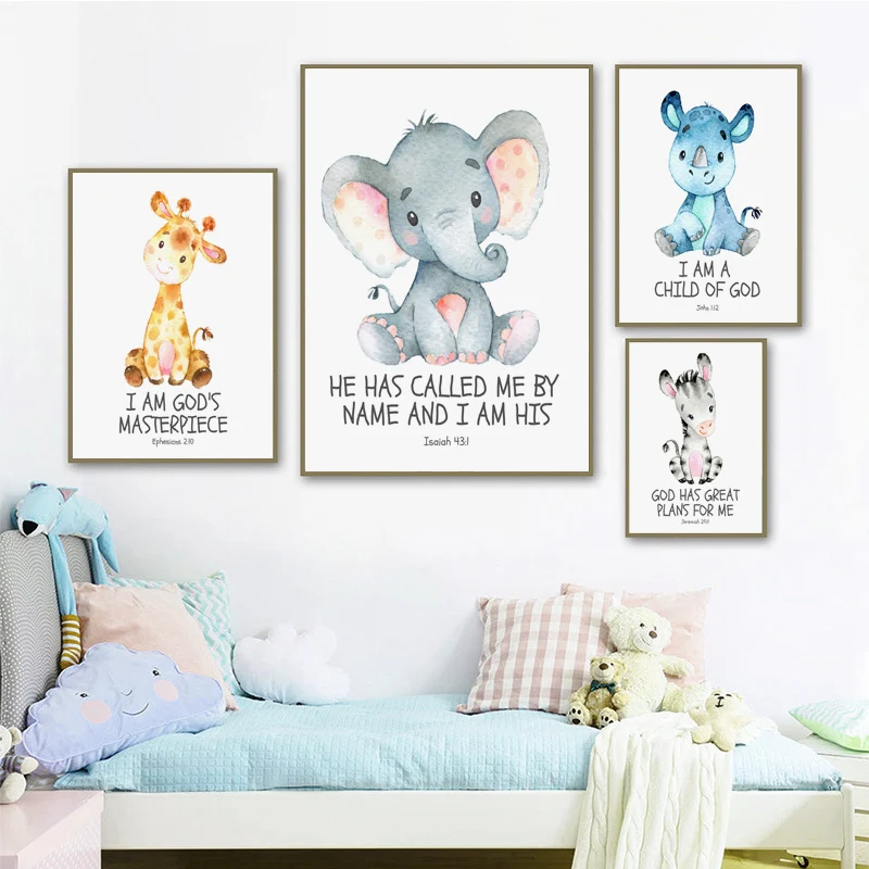 Детская Настенная картина из Библии сафари декор для детской комнаты акварель