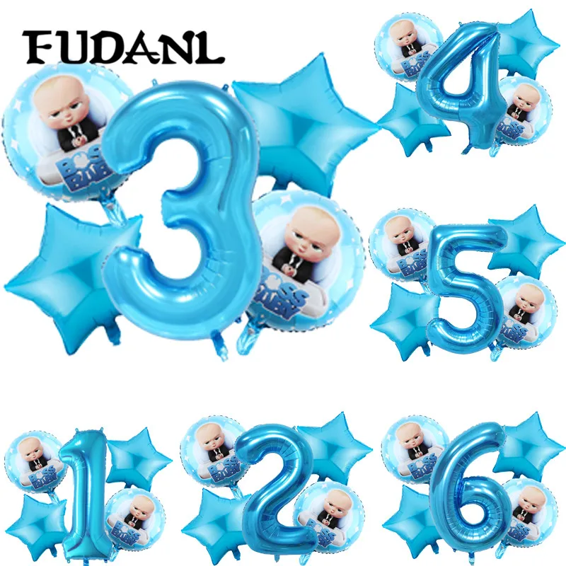 

5pcs Cartoon Set Boss Baby Balloon 40inch Number Blue Foil Baby Shower 1 2 3 4 5 6st Birthday Party Decoration Helium Supply