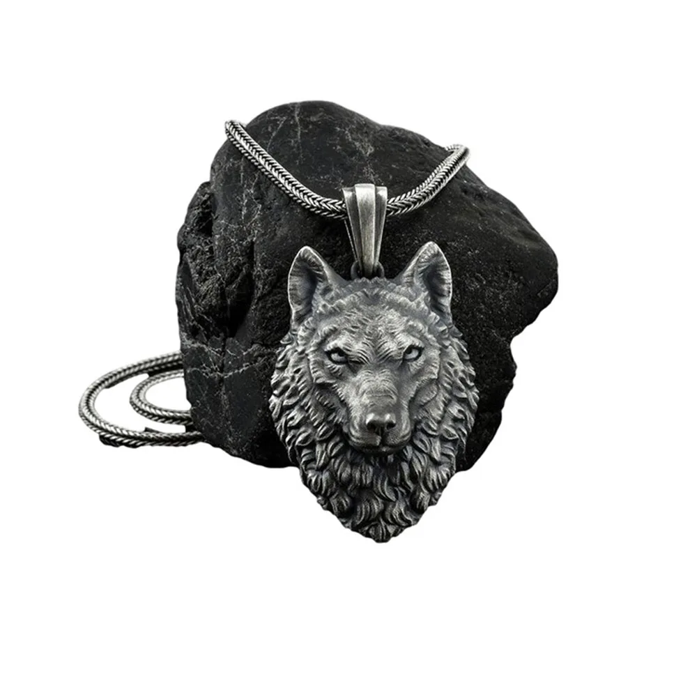 

European and American men's hip-hop wolf head pendant punk animal ins style necklace men and women jewelry