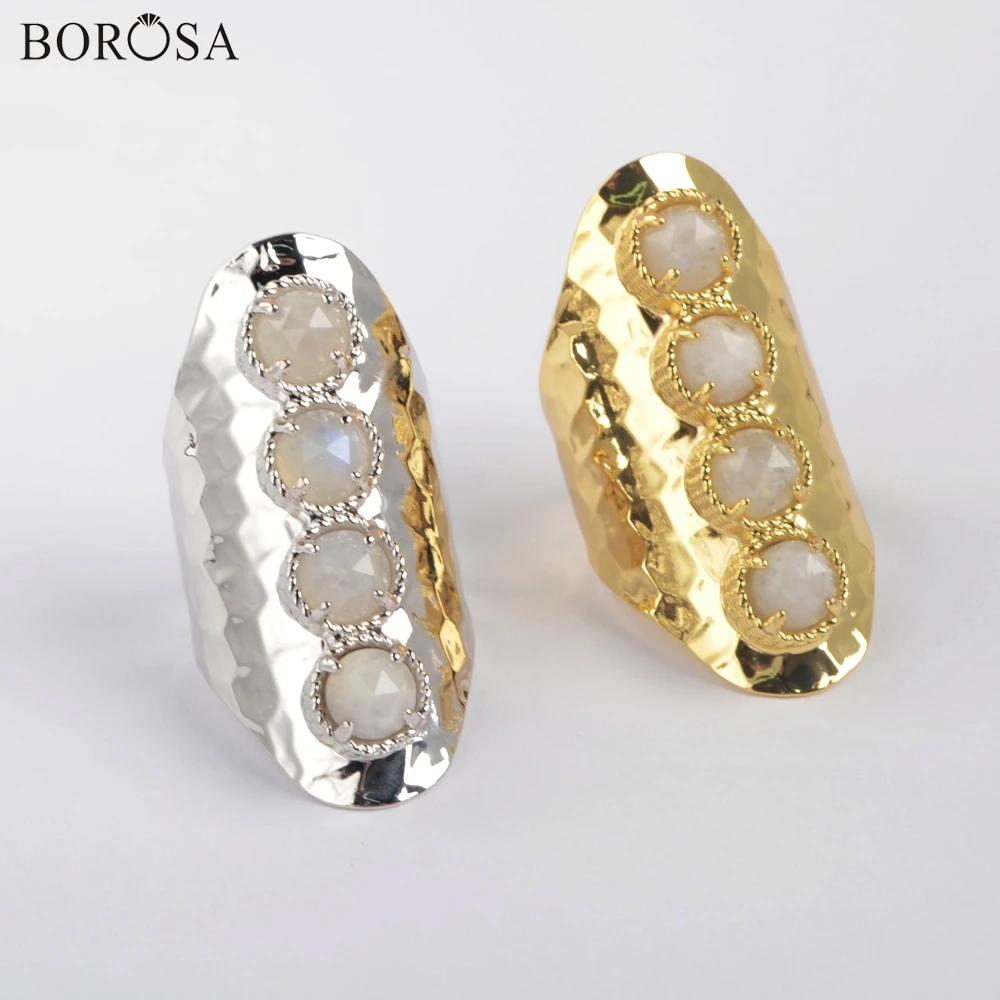 BOROSA 5 шт. позолоченные/посеребренные ободки кольцо с натуральным лунным камнем