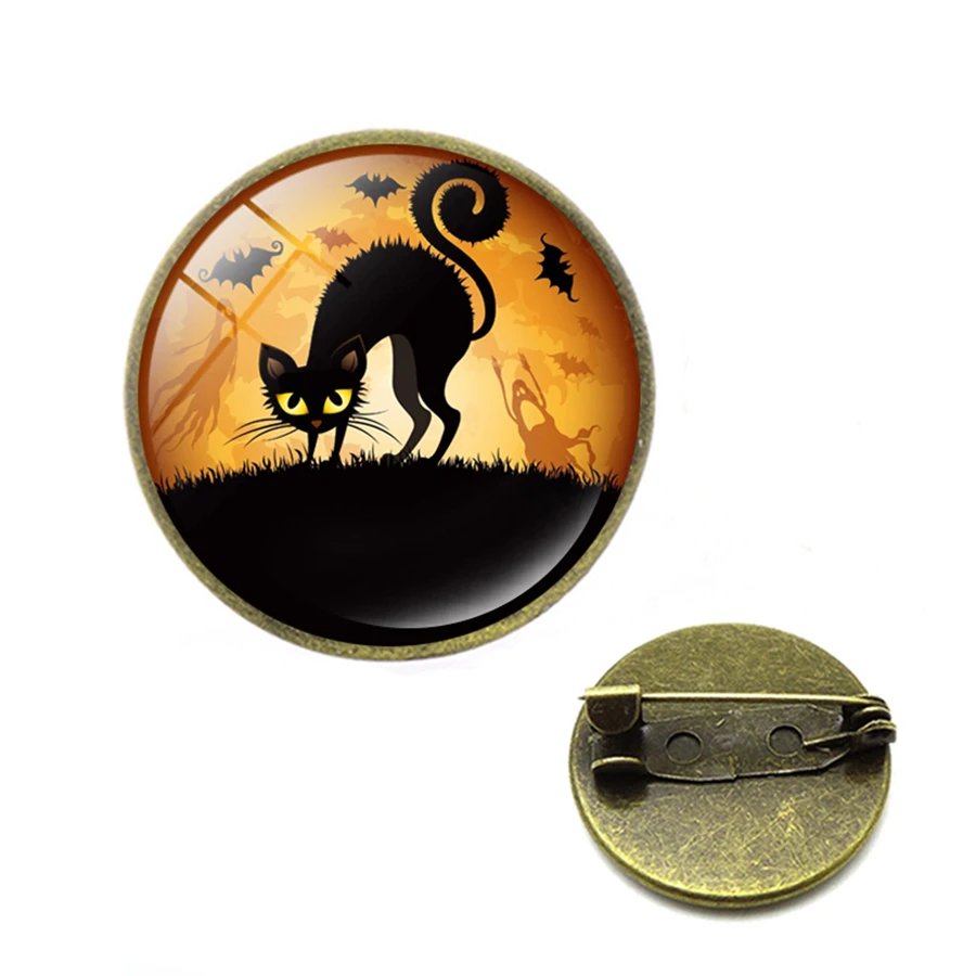 Полная луна броши Черный кот на дереве астрономия брошь Жуткий Хэллоуин природа
