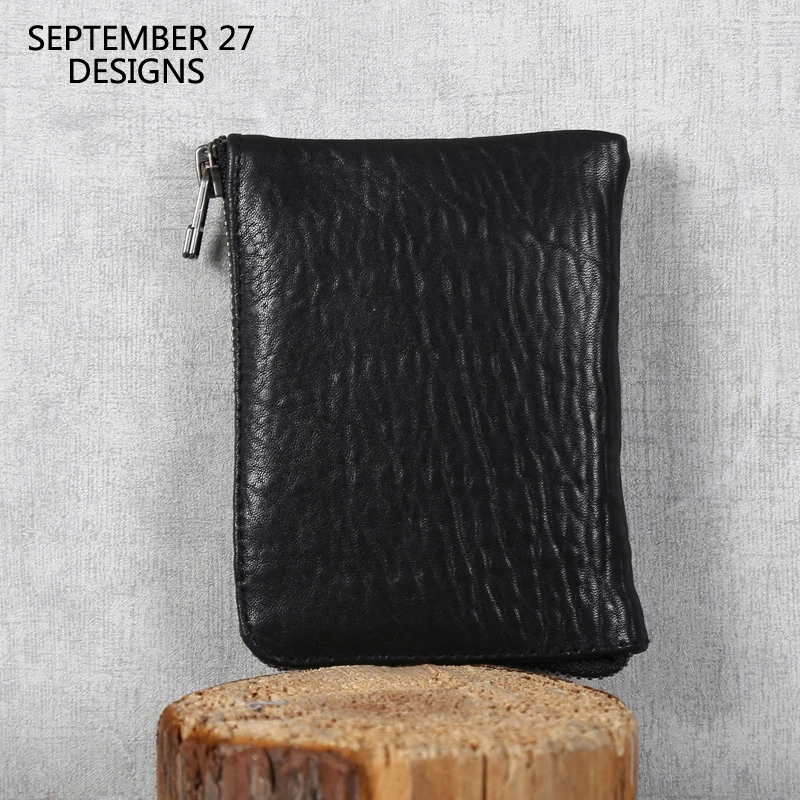 

New Fashion Wallet Men Genuine Leather Women Short Wallet Casual Zipper Coin Purses Top Sheepskin Simple Card Pouch Change Bag
